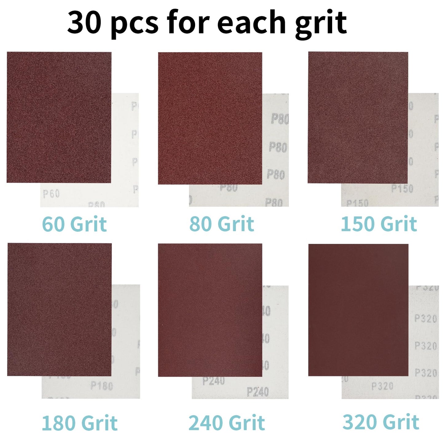 1/4 Sheet Sandpaper 5.5" x 4.5" Hook and Loop Sandpaper 80 Grit Sandpaper for Palm Sander 30 PCS Aluminum Oxide Sanding Sheets Hand Sanding Blocks for Metal, Woodworking and Polishing (80 grit)