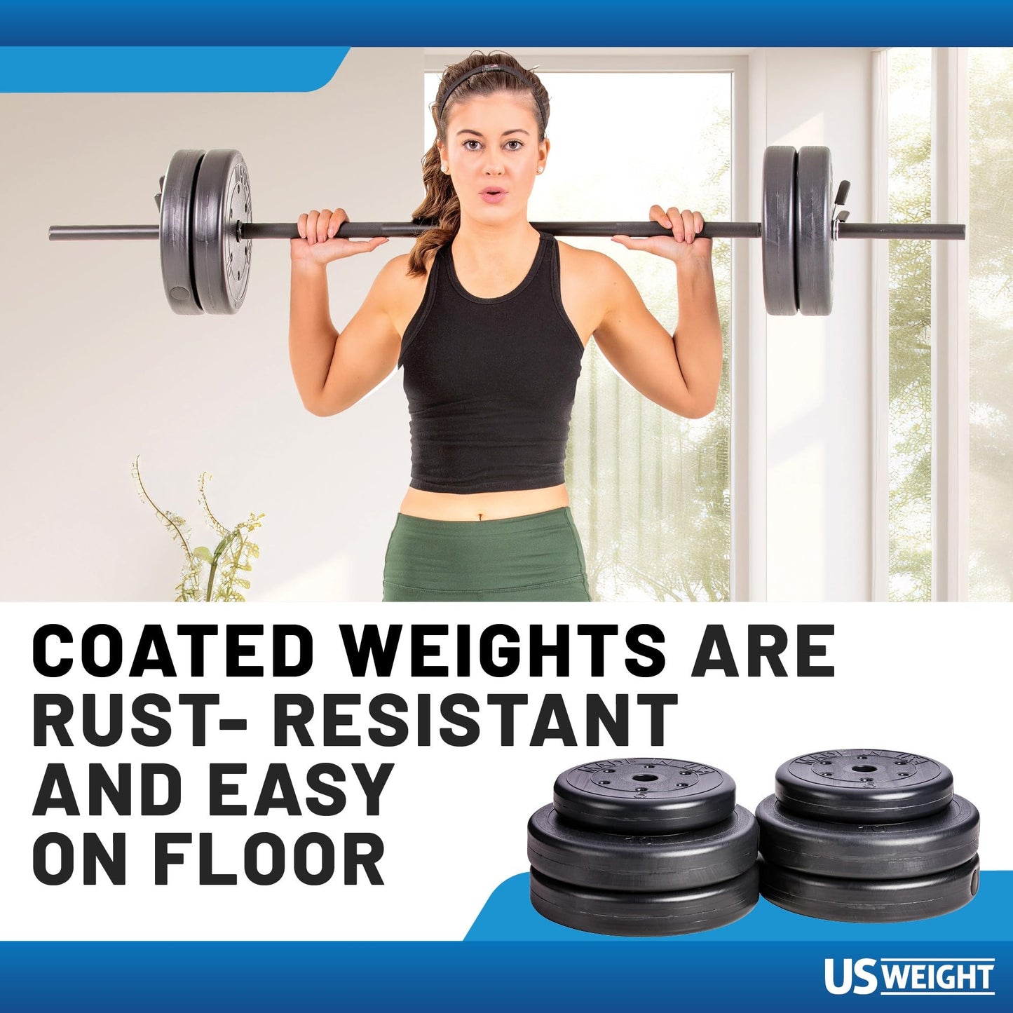 US Weight Duracast 55lb. Barbell Weight Set for Home Gym - Workout Equipment with Adjustable Weights – Durable Gym Equipment for Strength Training