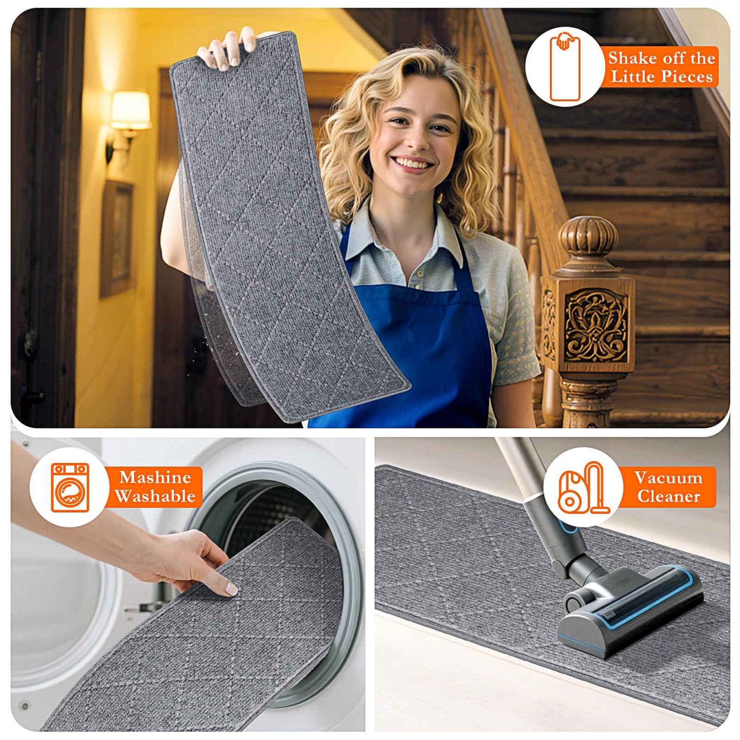 DailyCuddles Stair Treads for Wooden Steps 4 PCS - 8’’ x 30’’, Non Slip Stair Runner, Machine Washable Stair Rugs Strips for Kids Pets and Elderly, Indoor Carpet for Stairs (Grey)