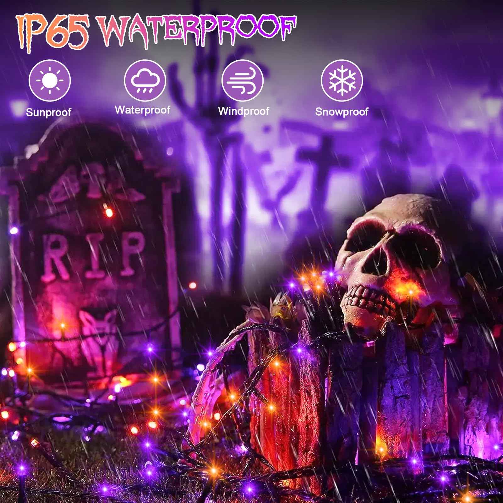 DealBeta 4 Pack Orange Purple Halloween String Lights Battery Operated, Each 16.4Ft 50 LED Indoor Halloween Lights with Timer 8 Modes for Party Yard Patio Decoration