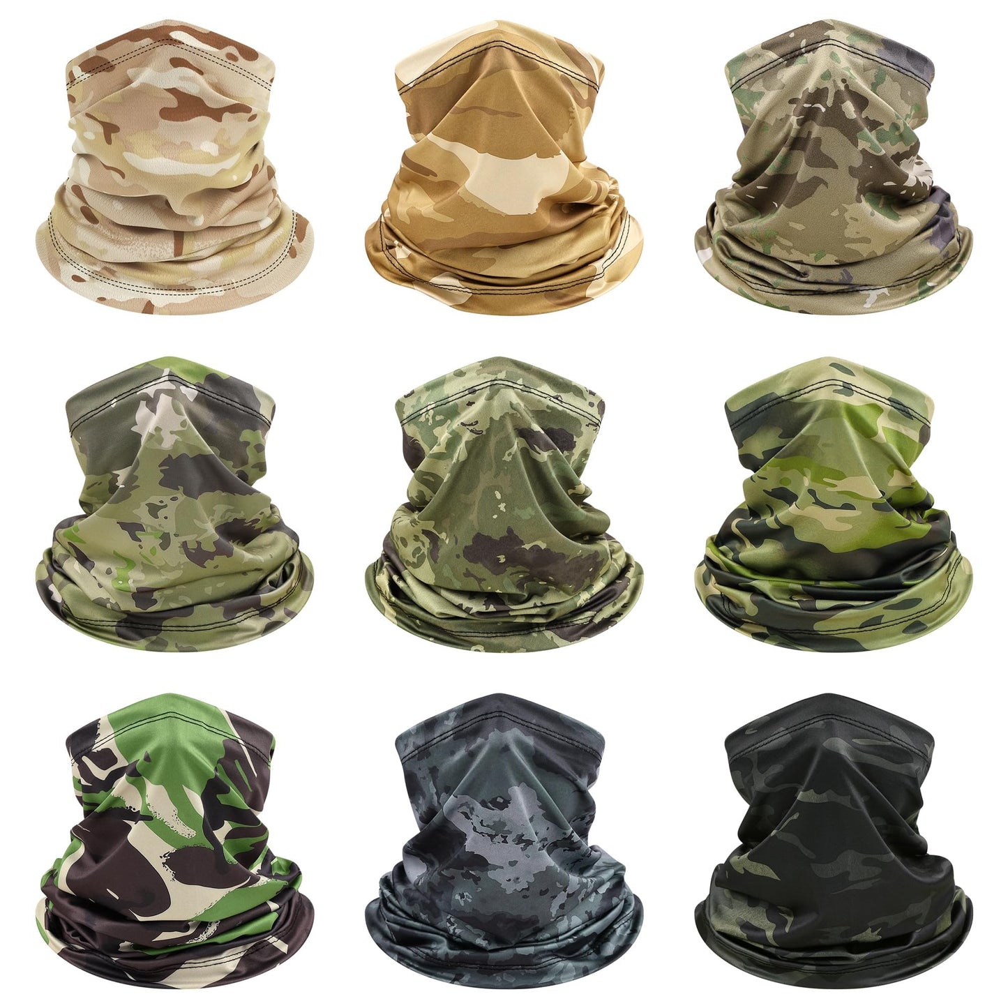 KUTTOR 9 Pieces Men Balaclava Neck Gaiter Face Mask Summer Sun Protection Cooling Breathable Head Cover Scarf Bandana