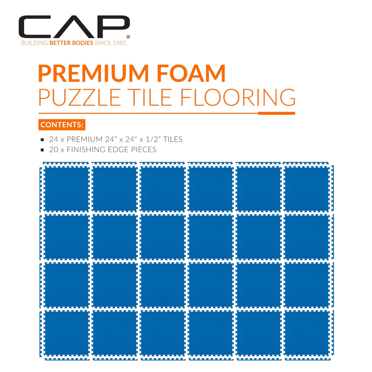 CAP Barbell 1/2-Inch Interlocking EVA Foam Exercise Puzzle Mat Home Gym Flooring - 4 Pack | 24" x 24" x 1/2" | T Pattern - Blue