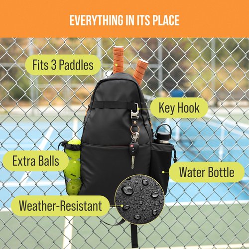 Masaya Compact Pickleball Sling Bag – 18L, Fits 3 Paddles – Lightweight, Durable, Water-Resistant, Minimal Branding, Fence Hook, Water Bottle Holder, Multi-Pocket, Adjustable Strap (Black)