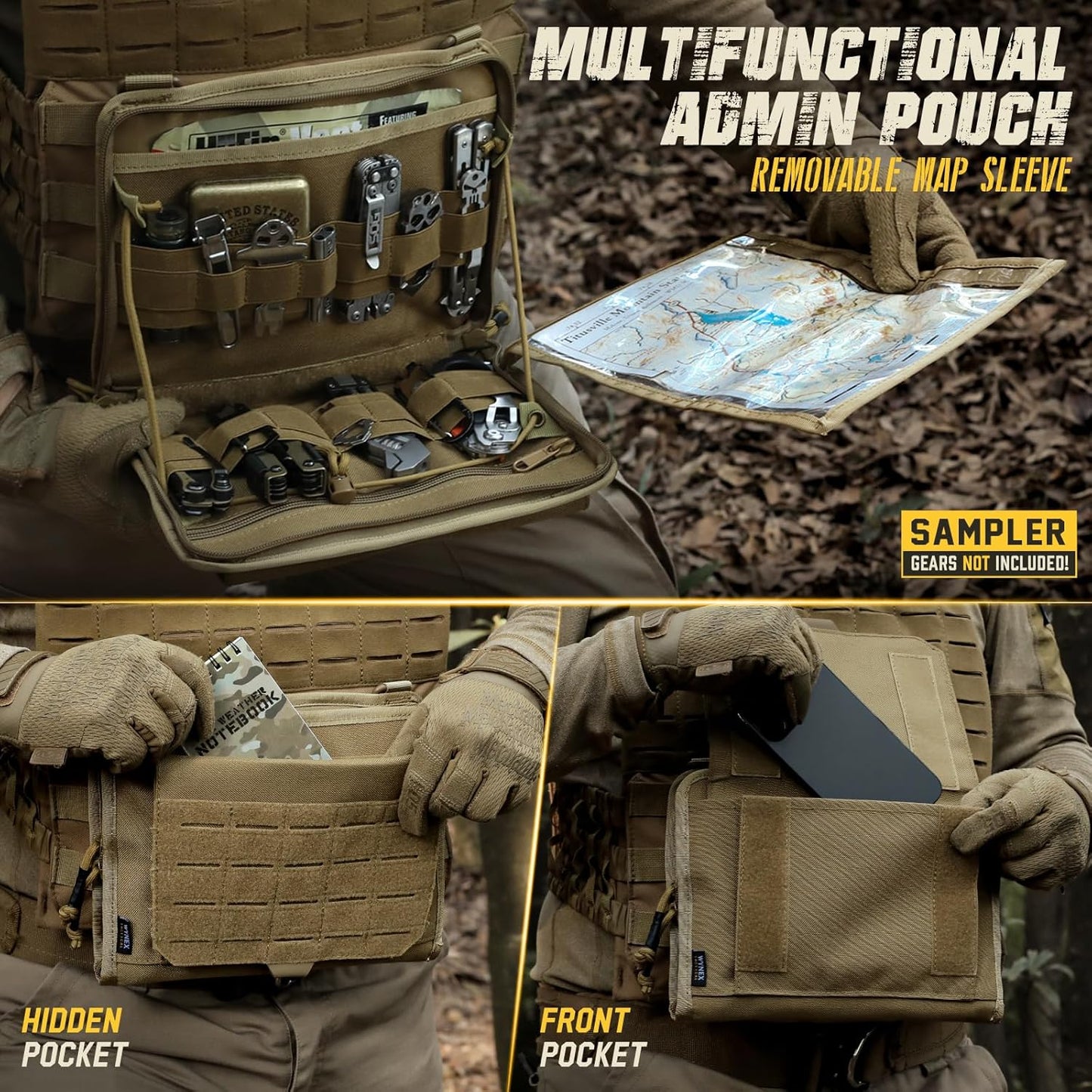 WYNEX Tactical Folding Admin Pouch - Modular EDC Utility Organizer Bag with Laser-Cut Design | Includes U.S. Patch