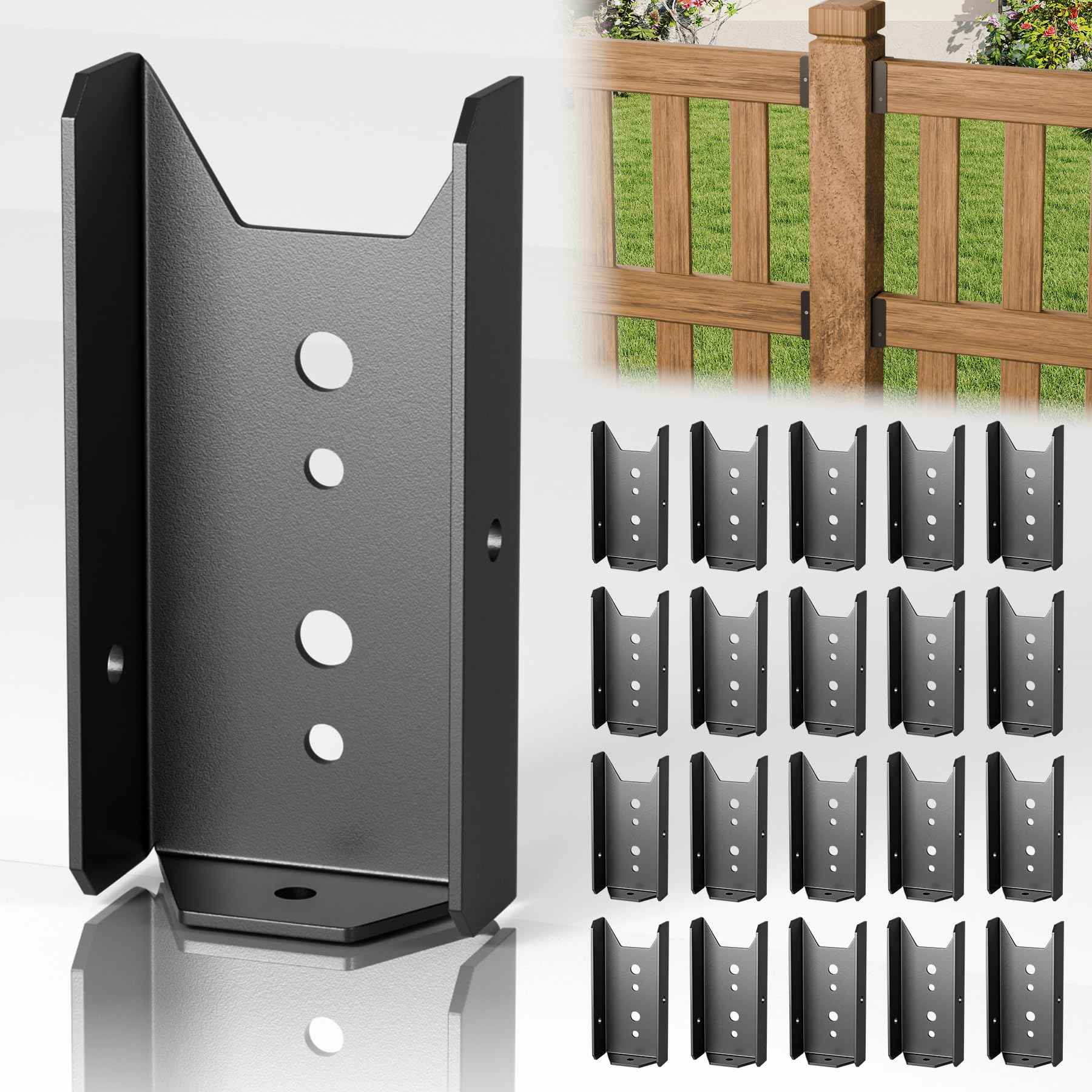 20 Pcs 2x4 Fence Brackets for Wood Black - 18 Gauge Deck Railing Brackets for 2X4, Fb26 Fence Brackets, Deck Railing Connectors 2x4