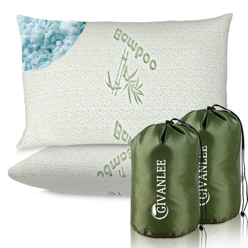2 Pack Camping Pillow For Sleeping,Filled with Shredded Memory Foam,Compact & Packable,Storage Bag,Soft Cover,Travel Pillow for Backpacking Hiking Gear & Accessories (Anti pilling cover, 17"X12")