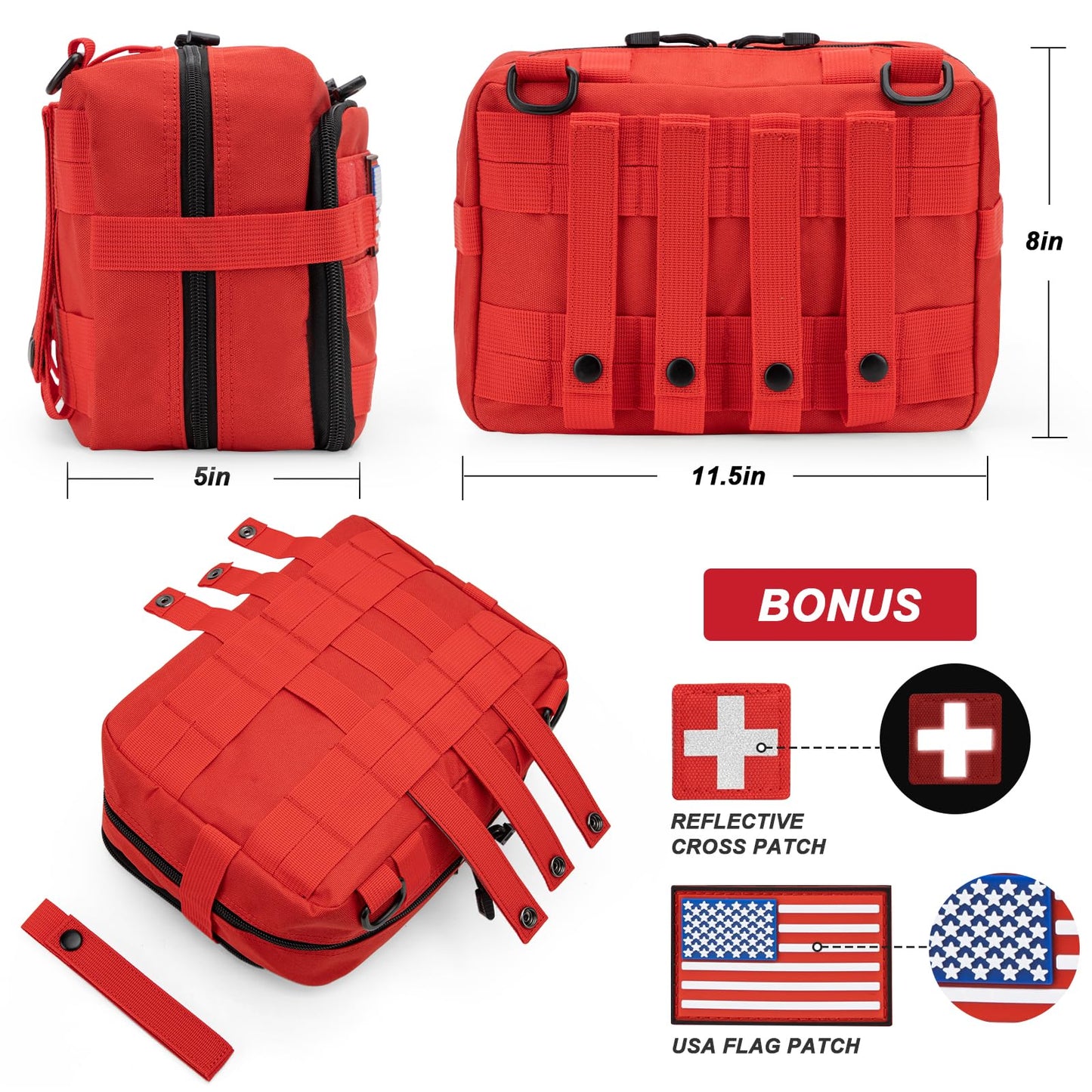 Jueachy First Aid Pouch: Molle Tactical Medical Pouch IFAK Pouch EMT Large Capacity Include Flag & Cross Patch Red