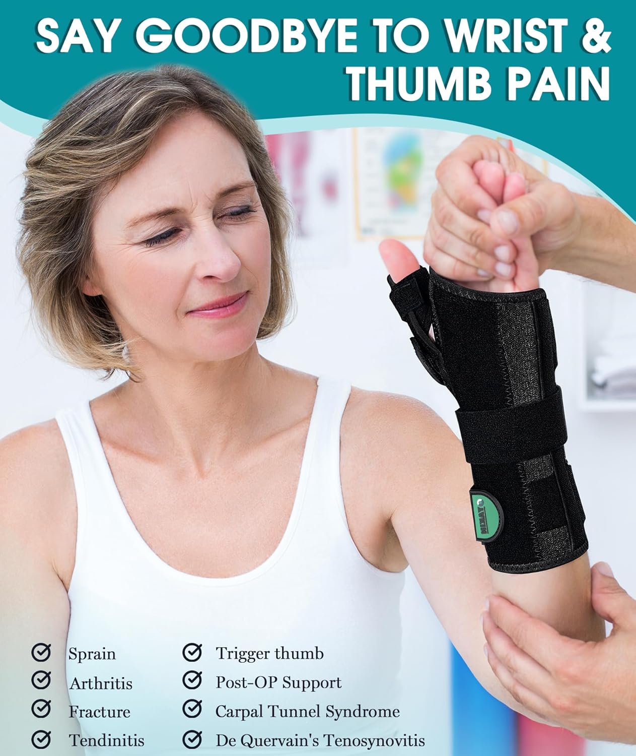 Oyakin Wrist Brace - Thumb Support for Carpal Tunnel & De Quervain's | Left Hand, Adjustable Fit