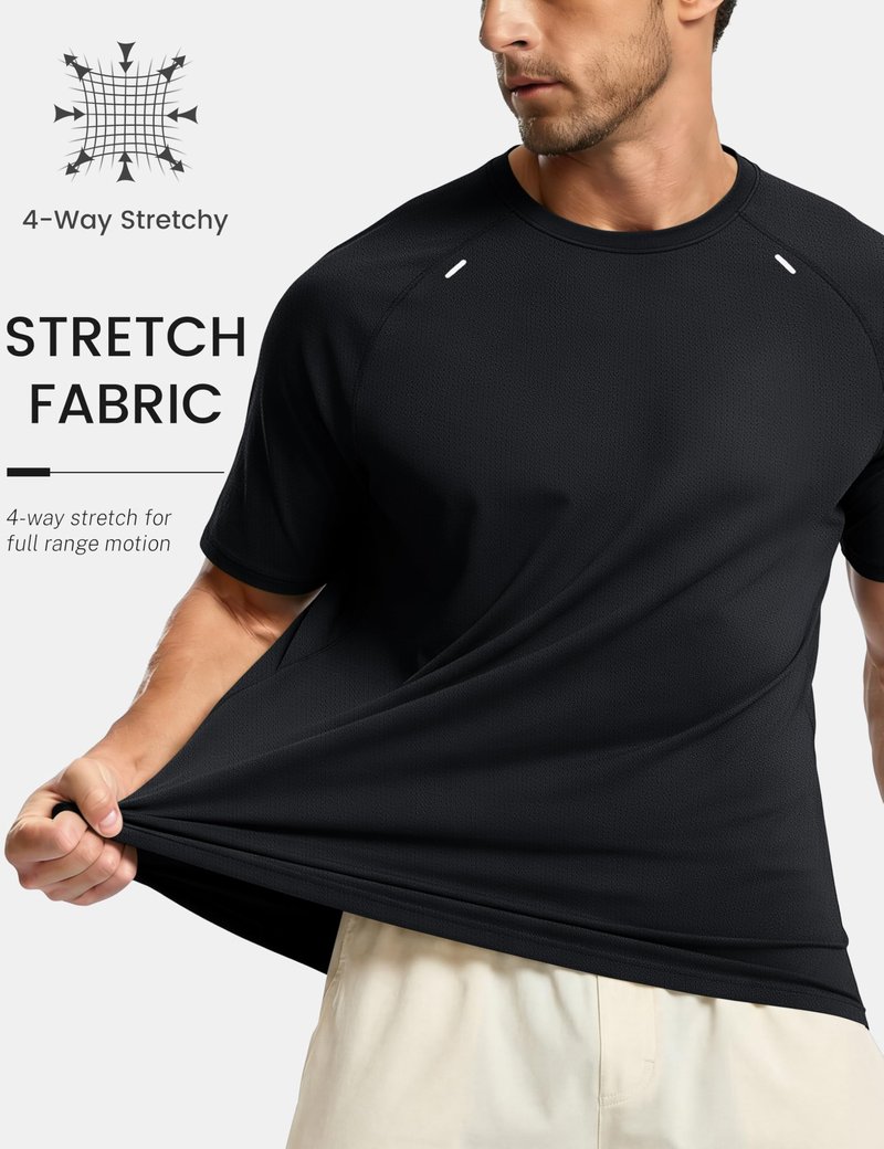 TACVASEN Workout Shirts for Men Quick Dry Short Sleeve T-Shirts Mesh Athletic Dry Fit Running Workout Gym Tee Black L