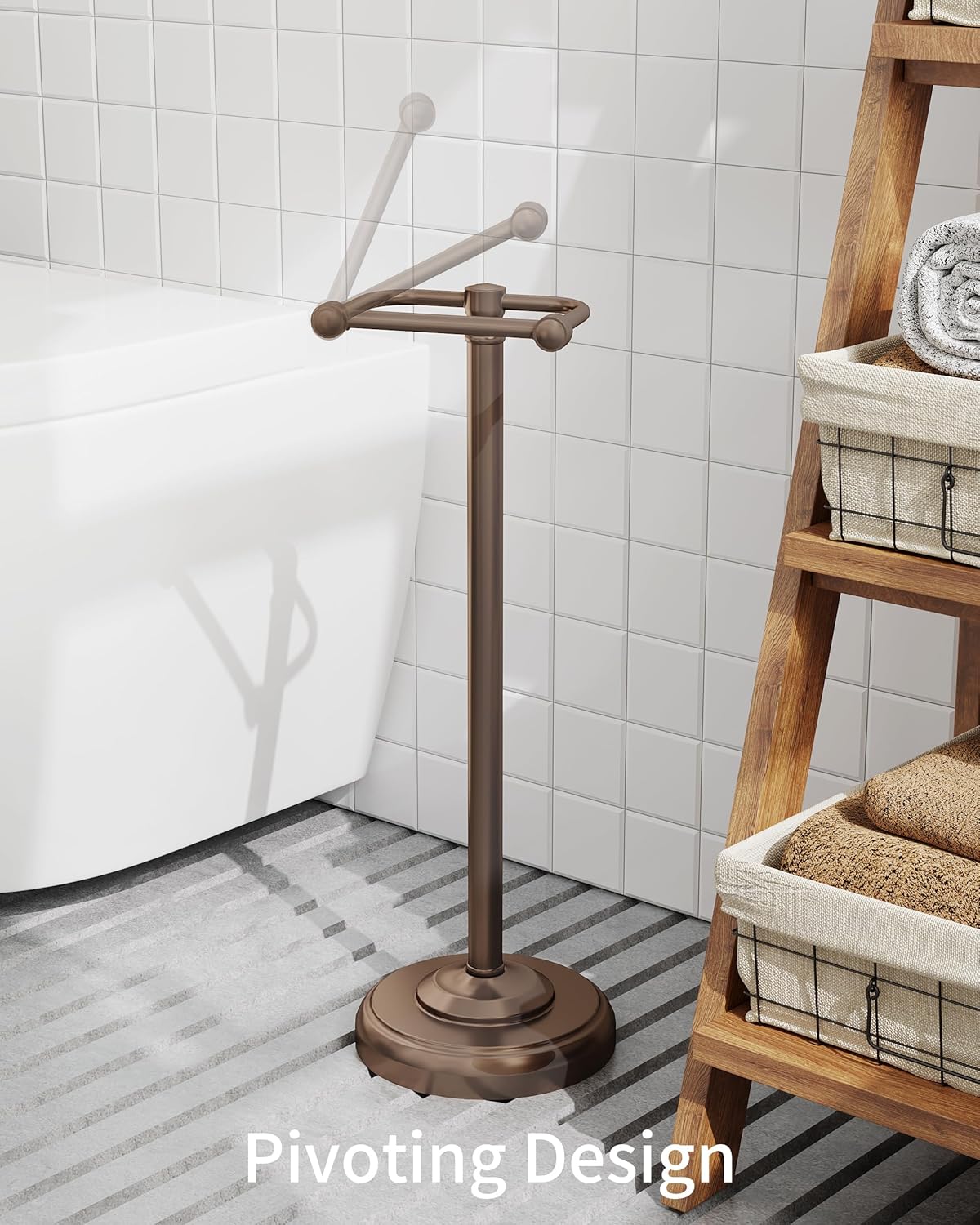 Brushed Nickel Free Standing Toilet Paper Holder with Pivoting Design & Weighted Base