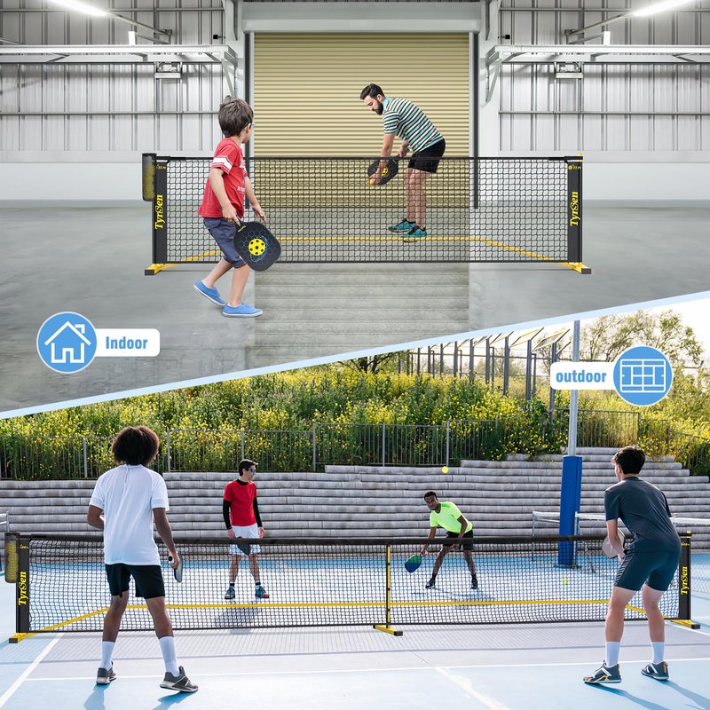 TYRSEN Portable Pickleball Net for Driveway, 22 FT Regulation Size & 11 FT Half Court Size Pickleball Net with Ball Collector, 2-in-1 Pickle Ball Net with Carry Bag for Outdoor Indoor Garages