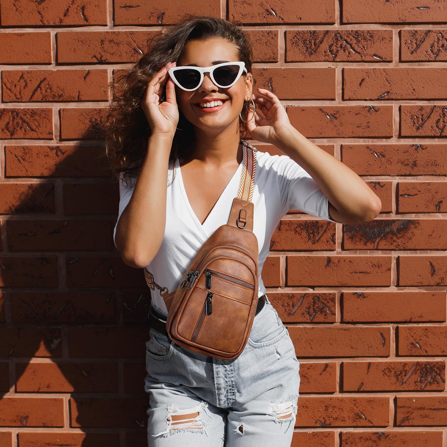 Skiennix Anti-Theft Sling Bag - Stylish PU Leather Crossbody Chest Bag with Adjustable Strap | Brown