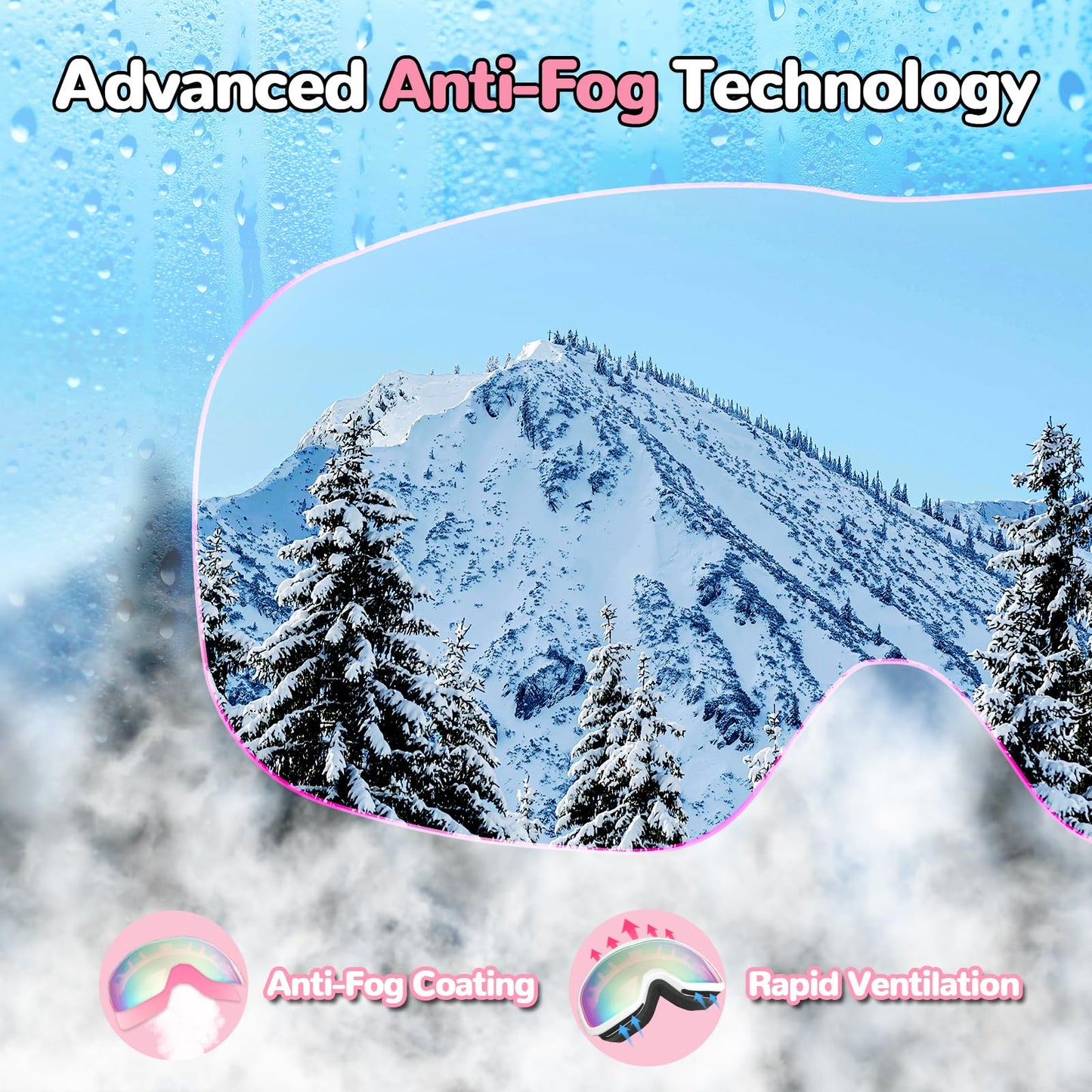 Keary Kids Ski Goggles for 3-14 6-14 Snowboard Goggles Snow Goggles Kids Toddler Boys Girls Youth Child Snowboarding Goggles UV Protection Anti-Fog Pink Winter Snow Sports with Helmet