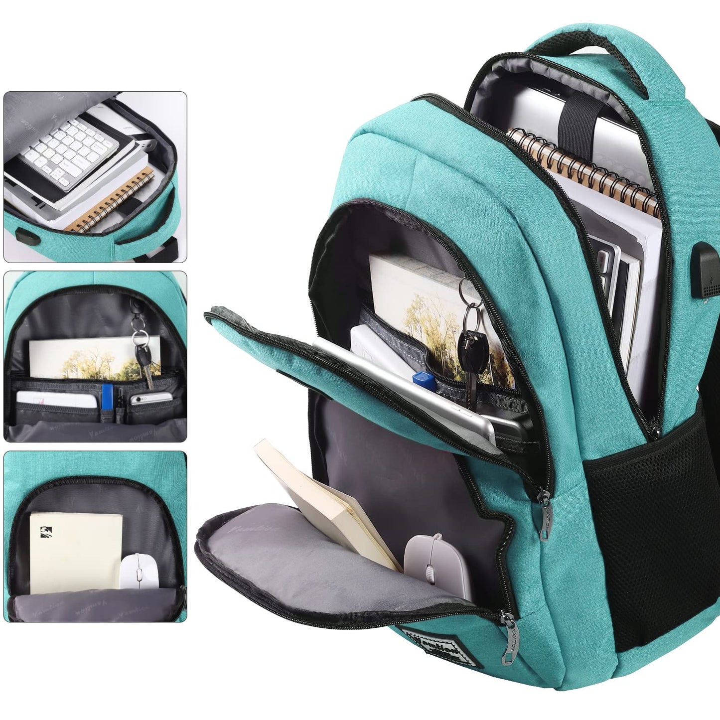YAMTION School Backpack for Teen Girls and Boys,Laptop Bookbag for College with USB Charging Port,Green