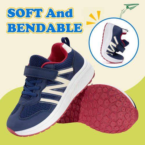 Geococcyx Boys Wide Toe Box Sneakers Girls Tennis Running Shoes Breathable Walking Trainers for Kids Deep Blue 12 Wide Little Kid