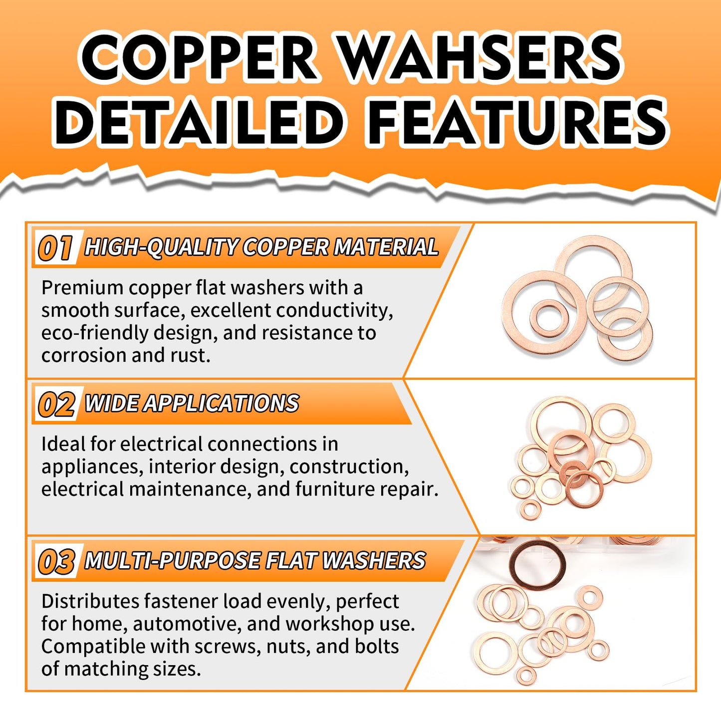 330 Pcs Copper Washers Assortment Kit – 12 Sizes Flat Sealing Crush Washers (M5-M20) for Automotive, Plumbing, and Mechanical Use