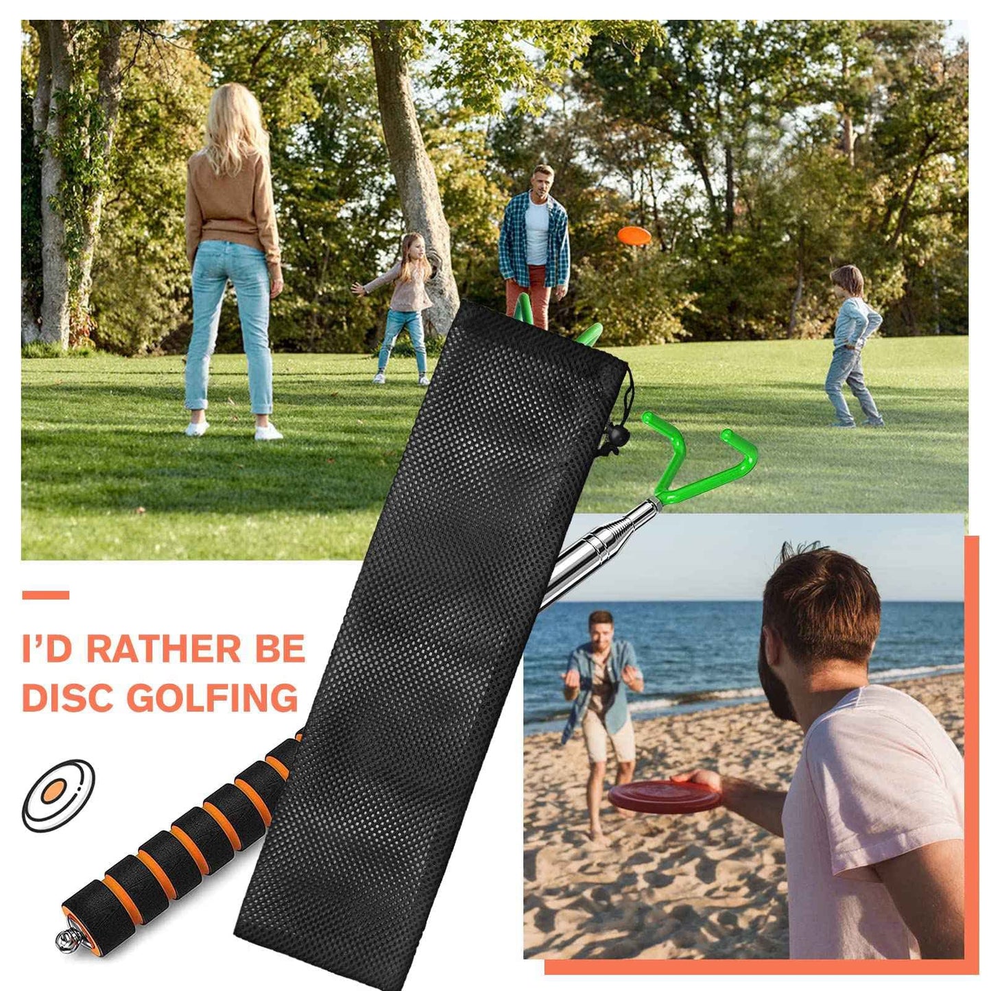 VOOADA Disc Golf Retriever, Multifunctional Telescopic Accessory Extends to 10 ft with Easy Carry Bag, Starter Kits with Premium Accessories
