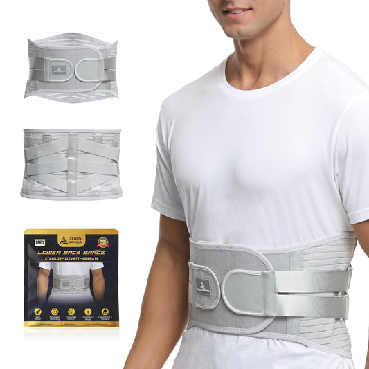 Zenith Armour Lumbar Support, Lower Back Brace Support for Lower Back Pain Relief, Scoliosis, Herniated Disc, Sciatica - Adjustable, Removable Metal Plate, Machine Washable - Men and Women (Medium)