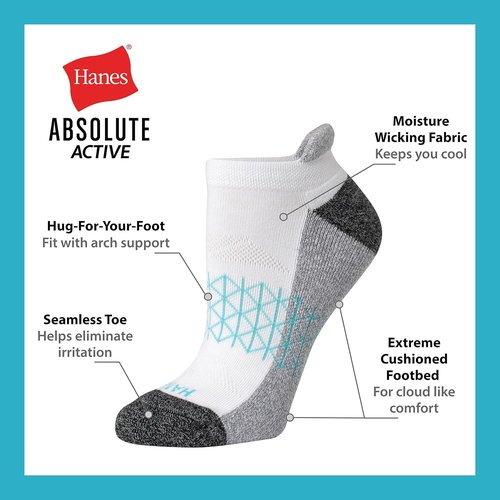 Hanes Women's No Show Tab Socks - Cushioned Comfort | 4 Pairs for Active Lifestyle