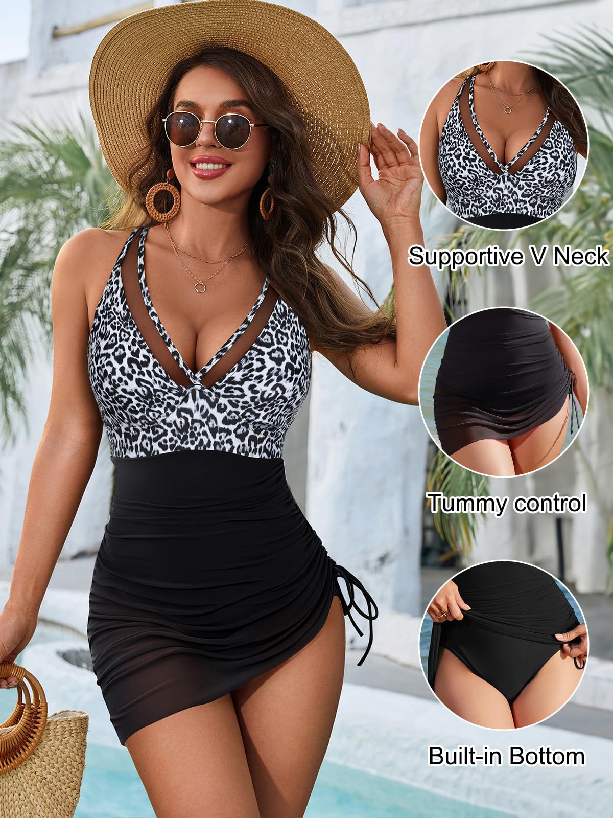 Blooming Jelly Women Modest One Piece Swim Dress Tummy Control Swimsuit