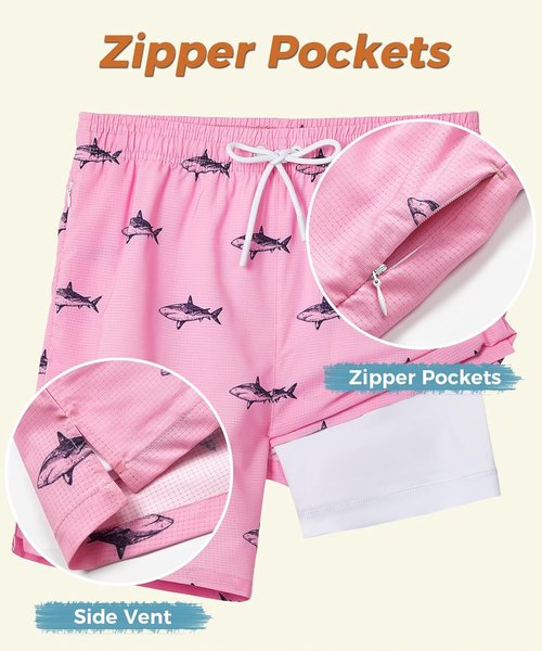ELETOP Men's Swim Trunks - Compression Liner Bathing Suit with Zipper Pockets | Stylish Beach Shorts