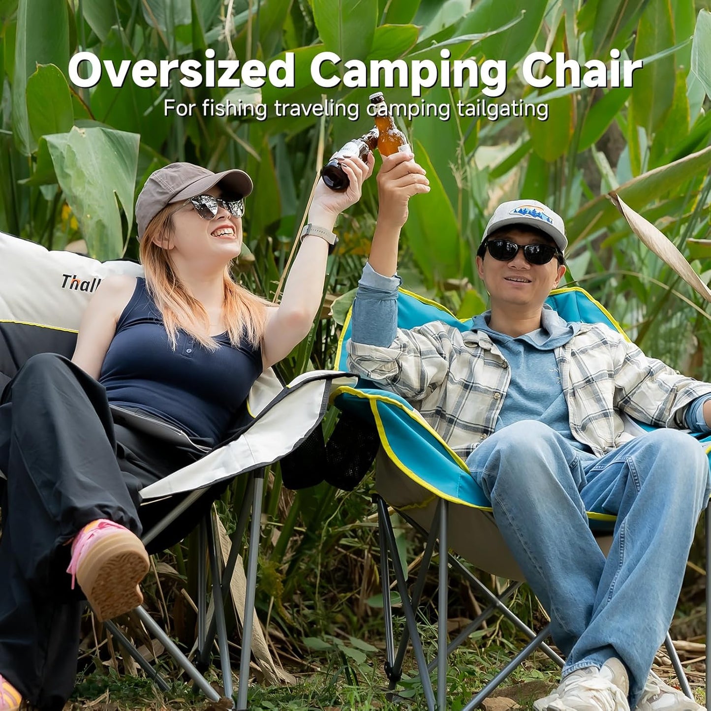 Skiennix Oversized Camping Chair - Heavy Duty Folding Design with Cup Holders & Storage Pocket | Supports 400lbs