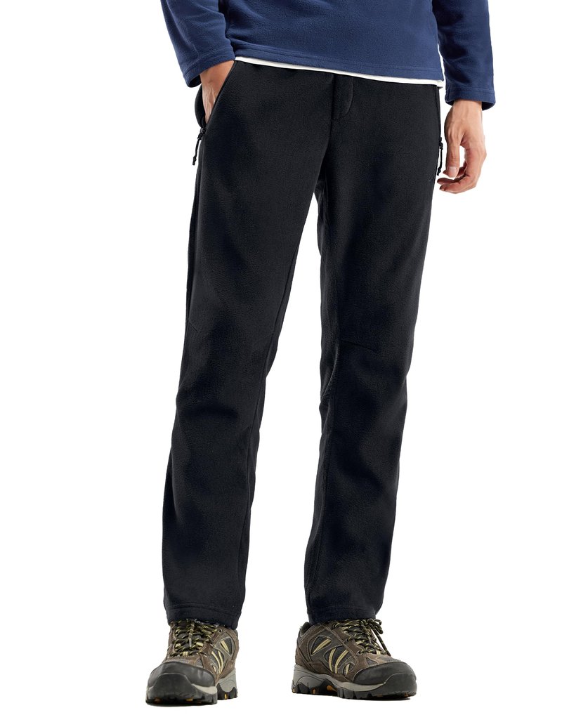 Pioneer Camp Men's Polar Fleece Pants Lightweight Comfy Lounge Joggers Thermal Winter Track Sweatpants with Zipper Pockets Black