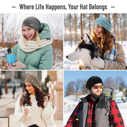 HAMUNI Wool Slouchy Beanie for Women,Soft Warm Beanies Hats- Lightweight & Breathable Skull Beanies Cap for Spring,Fall, Winter Charcoal Grey