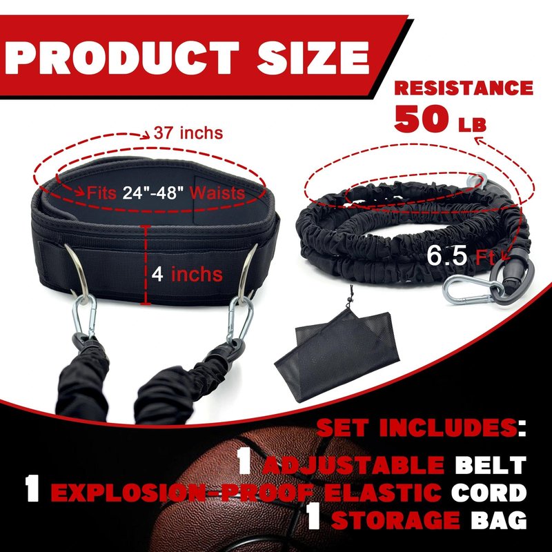 OKQX Basketball & Volleyball Agility Training Belt Kit – Resistance Band Speed & Coordination Trainer with Adjustable Waist Strap, Black 1-Pcak
