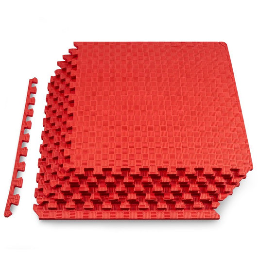 ProsourceFit Exercise Puzzle Mat ½-inch, Checkered EVA Foam Floor Tiles w/Non-Slip Texture, Interlocking Design for Adjustable Gym Surfaces, Shock Absorbing, Red, 24 Sq Ft - 6 Tiles