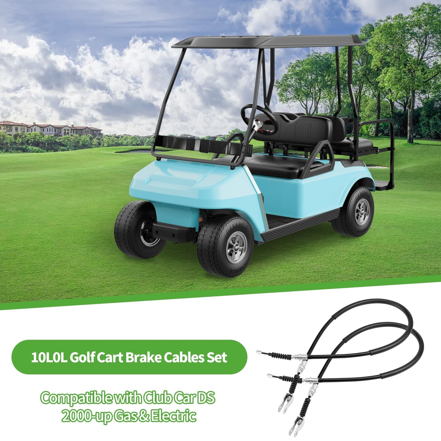 10L0L Golf Cart Brake Cables Set for Club Car DS 2000-up Gas & Electric, Replace OEM 102022101 1020221-01 1019907 Driver & Passenger Side