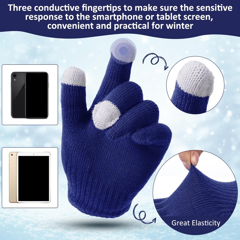 SATINIOR 56 Pcs Bulk Winter Beanie Hat Gloves Sets for Homeless Men Women Touchscreen Gloves Knit Cuffed Skull Cap Care Adult(Navy Blue)