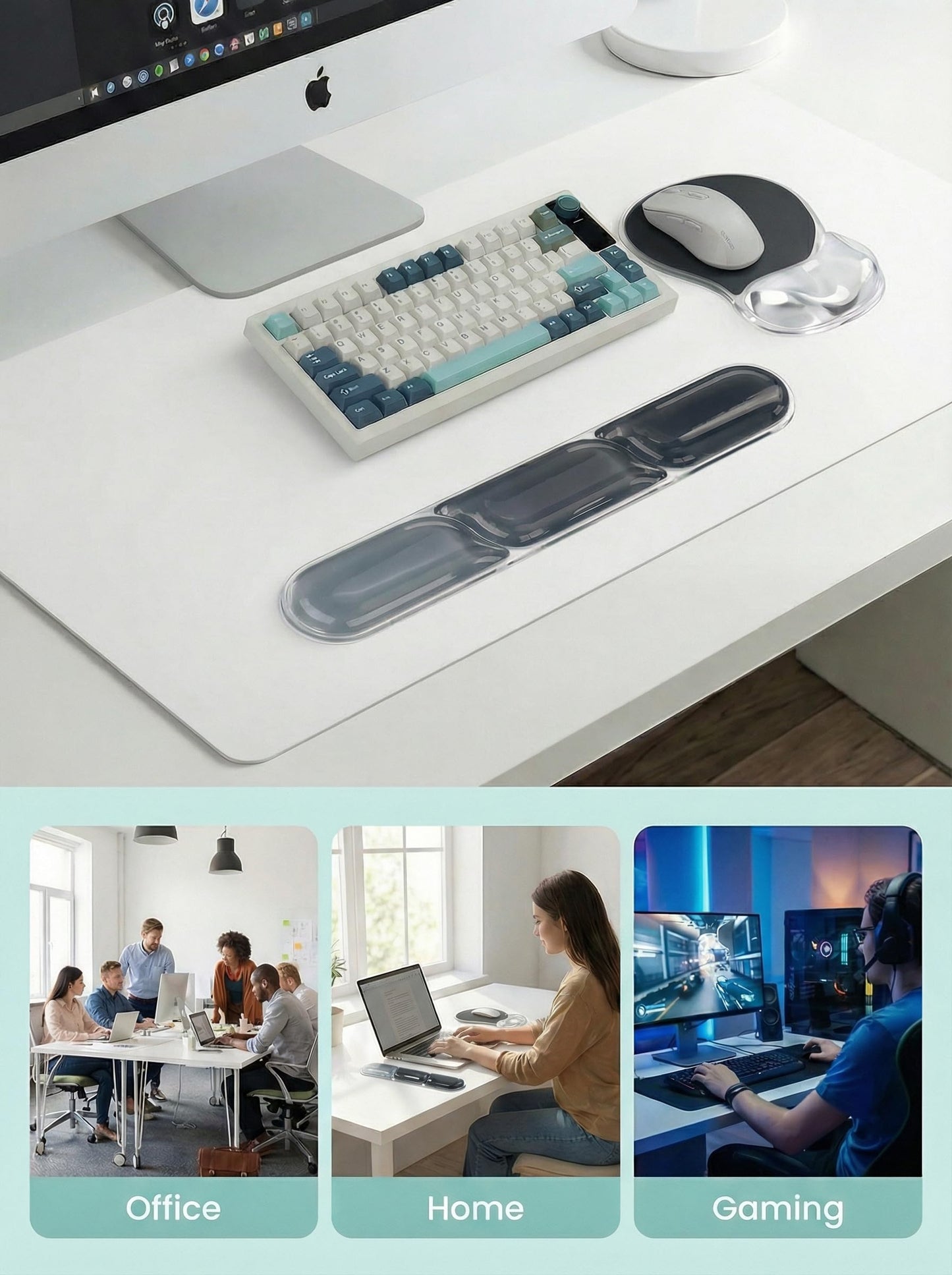 icolor Crystals Gel Mouse Pad Keyboard Wrist Rest Set, Ergonomic Keyboard & Mousepads Wrist Support, Non Slip Gel Keyboards Wrist Rest Desk Pad for Computer Laptop Gaming Office Gift (Black)
