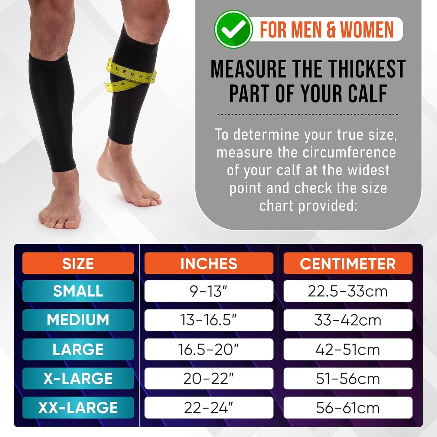 PhysFlex Calf Compression Sleeves - Footless Support Socks for Varicose Veins & Pain Relief | Black, Medium (1 Pair)