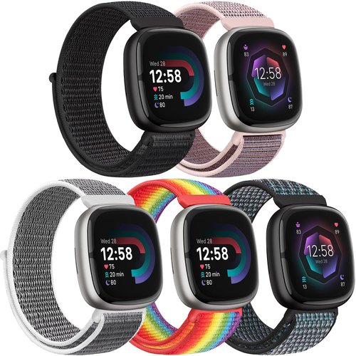 AVOD Nylon Bands Compatible with Fitbit Versa 4/Sense 2/Versa 3/Fitbit Sense, Soft Breathable Sport Adjustable Replacement Strap Women Man Wristband Accessories