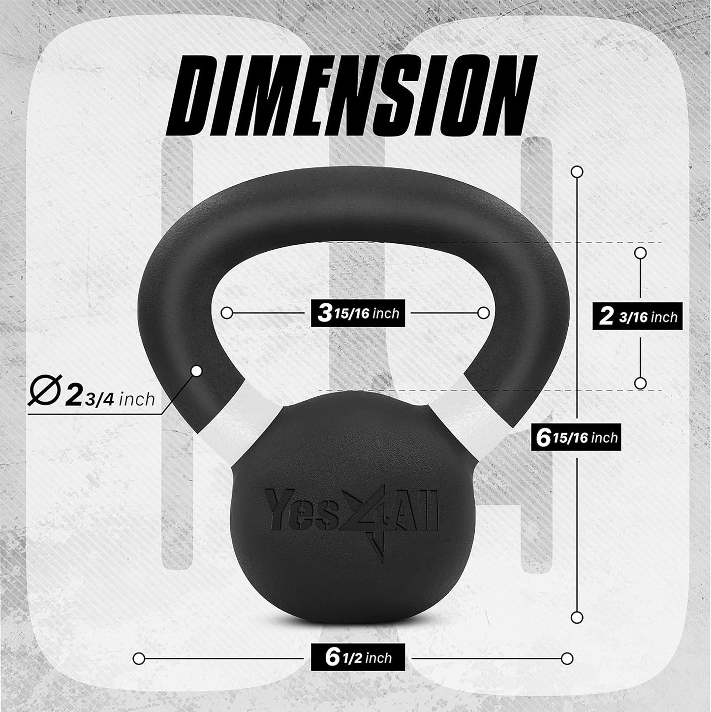 Yes4All Kettlebell - Heavy-Duty Cast Iron with Non-Slip Handle & Flat Bottom | 9lb to 71lb Options