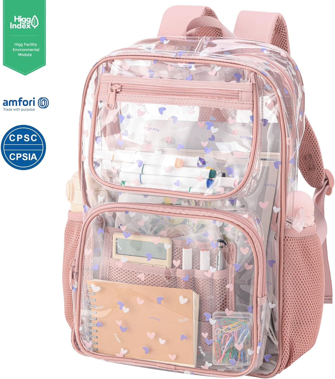 Skiennix Heavy-Duty Clear Backpack - Durable See-Through Bookbag in Pink | Perfect for School