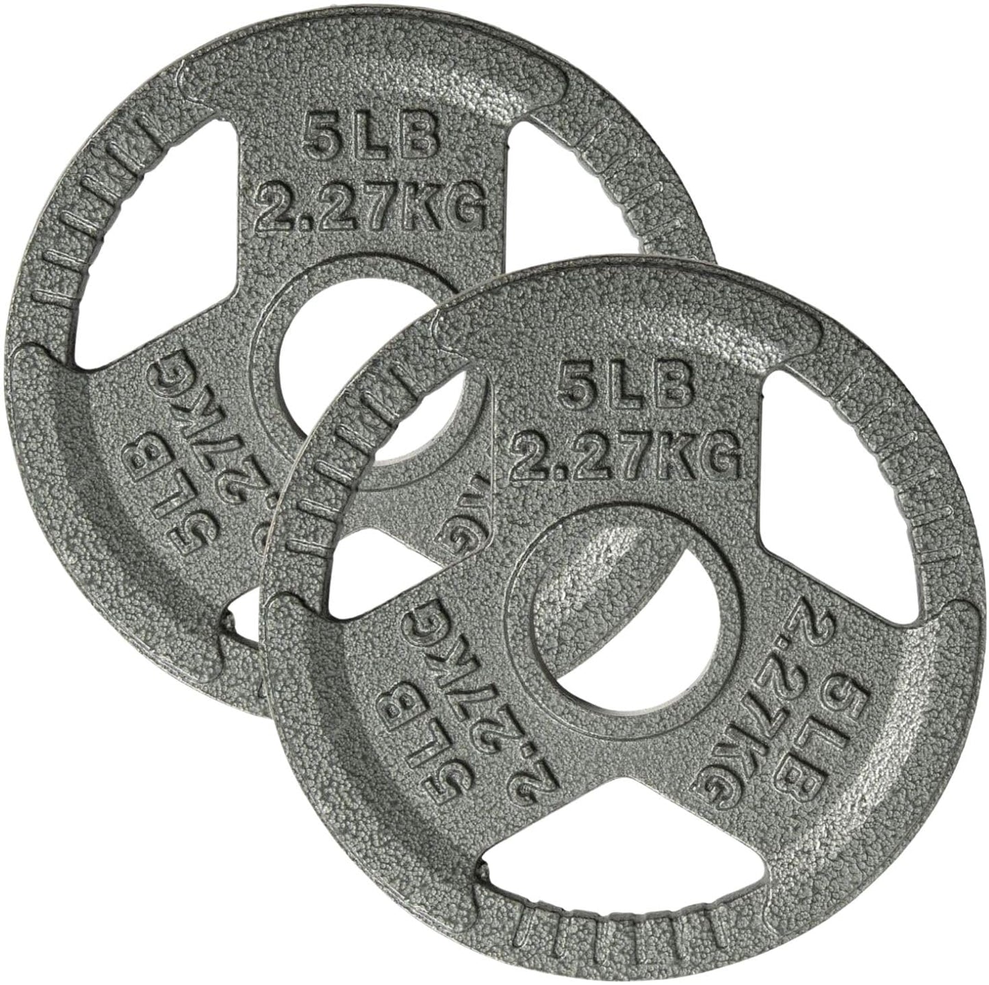 Yes4All Tri-Grip Handles Olympic Weight Plates/Cast Iron Weight Plates, Suitable for Barbell Exercises, Strength, Flexibility Training - 5LB (Pair)