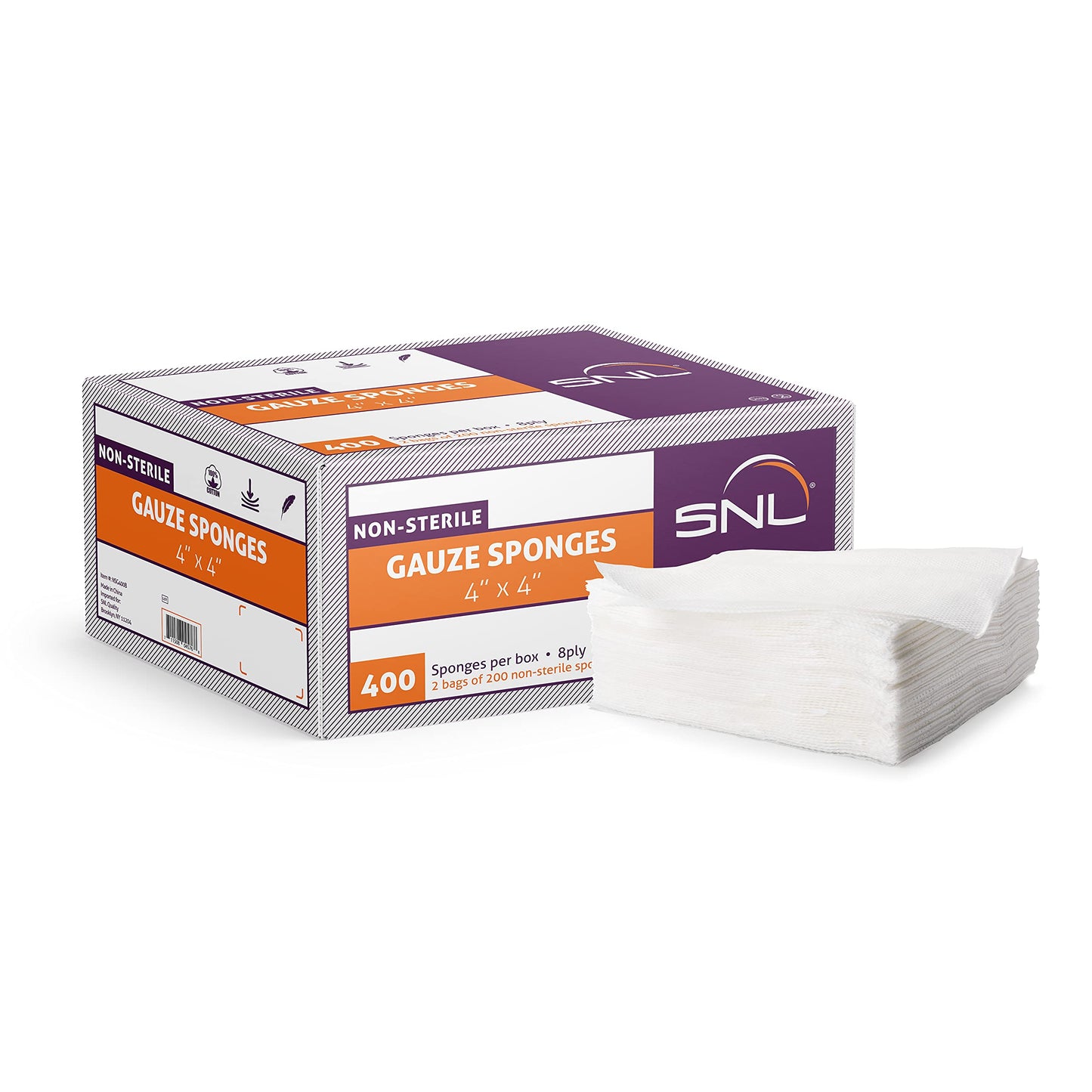 All-Purpose Gauze - 4" X 4" - Box of 400 - by SNL Quality, Non-Sterile, Latex Free, Gauze Sponge Pads, 8 Ply - (2x 200 Packs Inside), Ideal for First Aid, Beauty Applicator, Absorbent Dressing Bandage