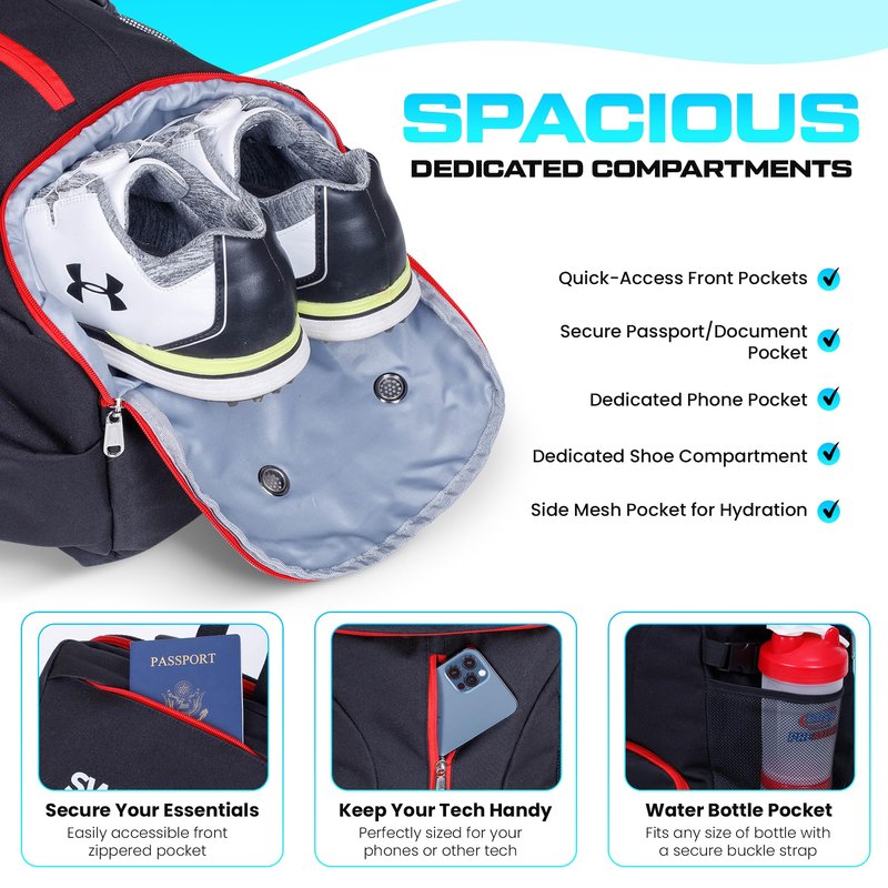 SWFTCRUZ Tennis Bag, Tennis Backpack for Women and Men, Hold 2 Tennis Racket, Pickleball Paddles, Lightweight Oxford Tennis Racket Bag with Ventilated Shoe Compartment