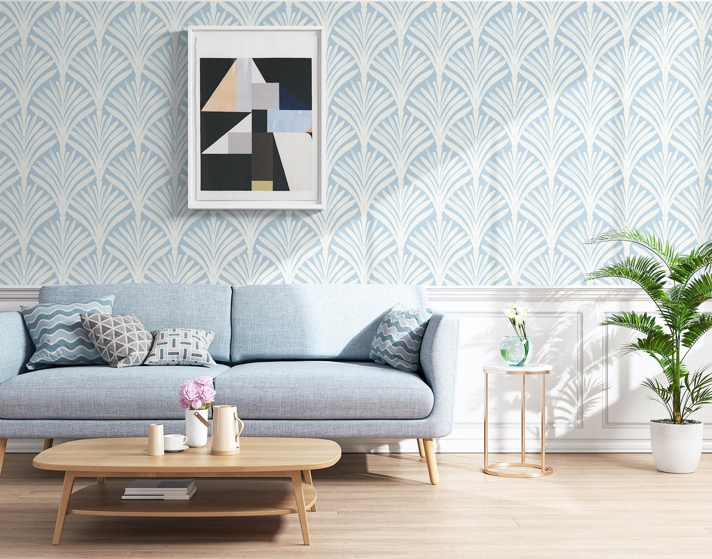 Hopepak Blue Peel and Stick Wallpaper Self Adhesive Removable Wall Paper for Bedroom/Bathroom Modern Geometric Contact Paper for Cabinets Vinyl Rolls 17.3''x78.7''