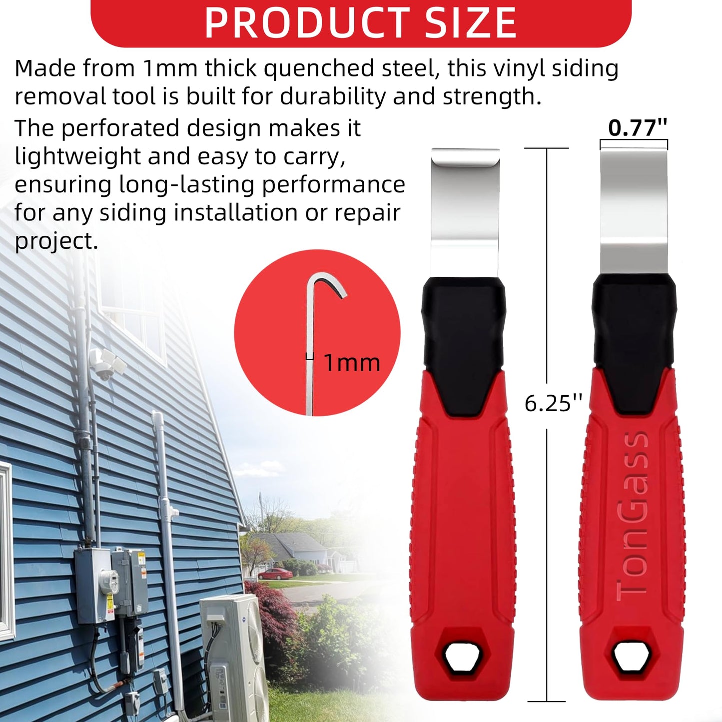 TonGass Vinyl Siding Removal Tool with Extra Long Non-Slip Grip Handle, Steel Blade Vinyl Installation and Removal Tool, The Ultimate Vinyl Siding Zip Tool, Avoid Damaging Vinyl Siding Tool
