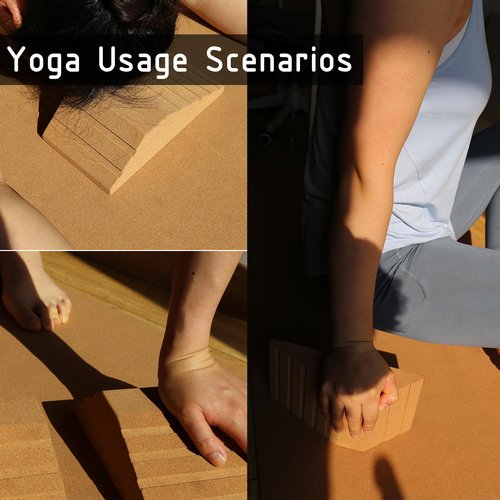 JouiiSiYa 2-in-1 Cork Yoga Blocks, 2 Pack Natural Cork Blocks - Dual-Use Squat Wedge & Yoga Block with Massage Ball