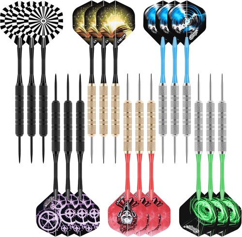 CyeeLife Steel Darts Set - 18 Professional Metal Tip Darts with Shafts & Flights for Beginners