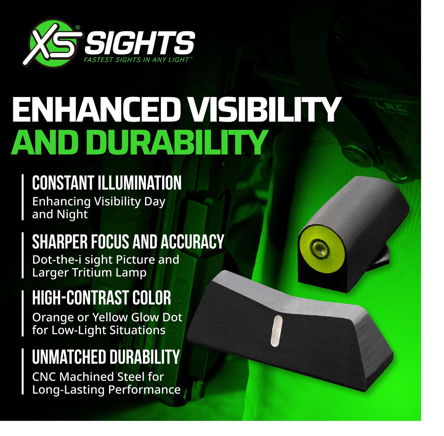 XS Sights DXW2 Big Dot Night Sight, Static Front and Tritium Rear, Low Light Visibility, DIY Sights, Fast Target Acquisition Day Or Night, Fits Select Glocks