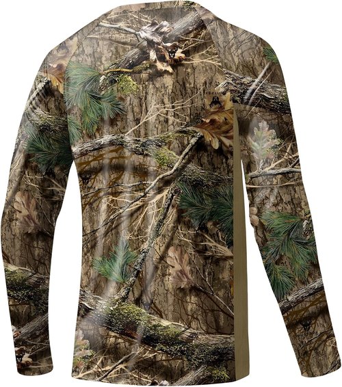 Huntrex Men's Camo Hunting Shirt - Quick-Drying Long Sleeve with Zipper Pocket & UPF 50+ Sun Protection