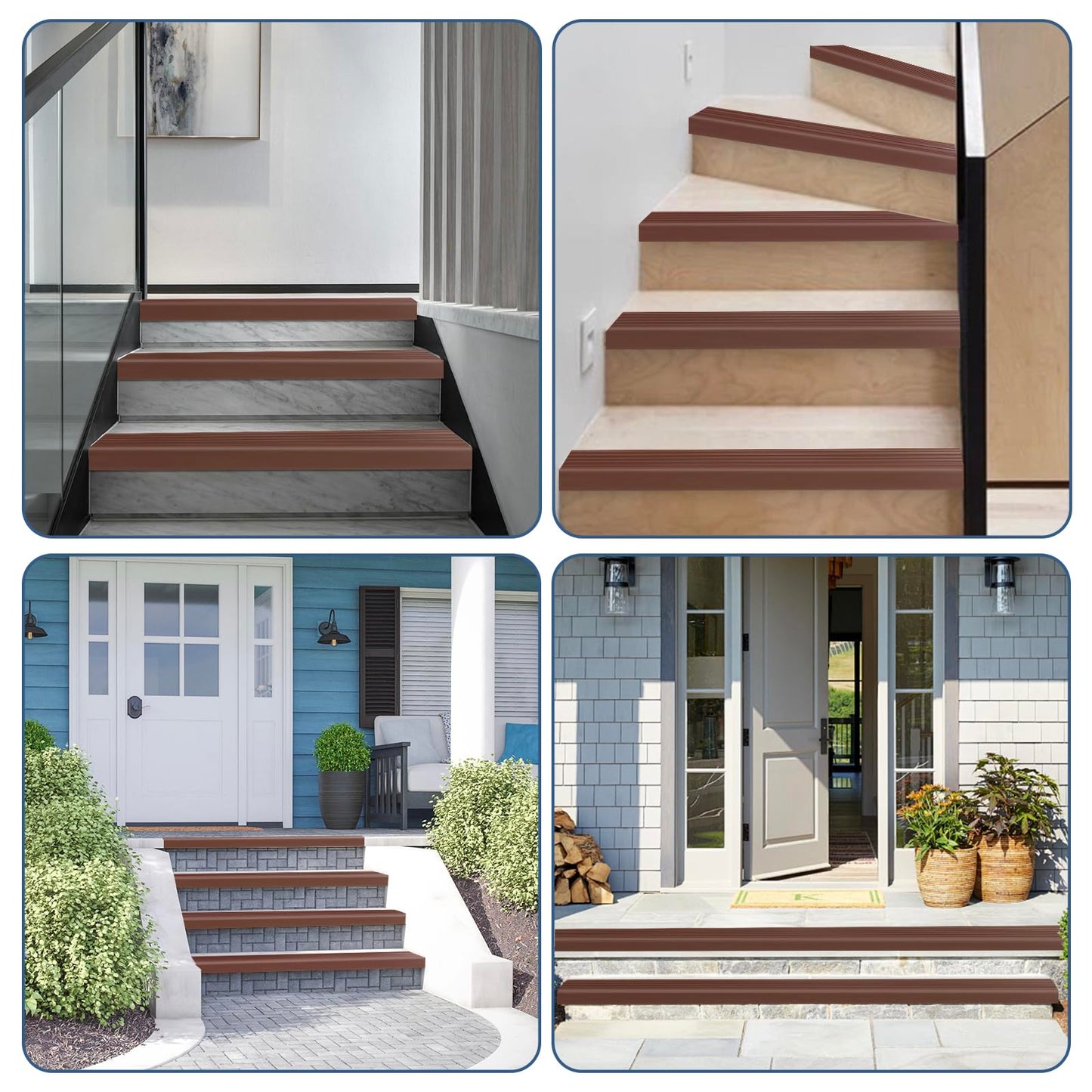 Stair Edge Trim Self Adhesive Vinyl Stair Nosing Molding Trim Non-Slip Rubber Nose Protector Peel and Stick Anti-Slip Edging for Indoor & Outdoor Use (Brown, 4 in x 3.3 Ft)