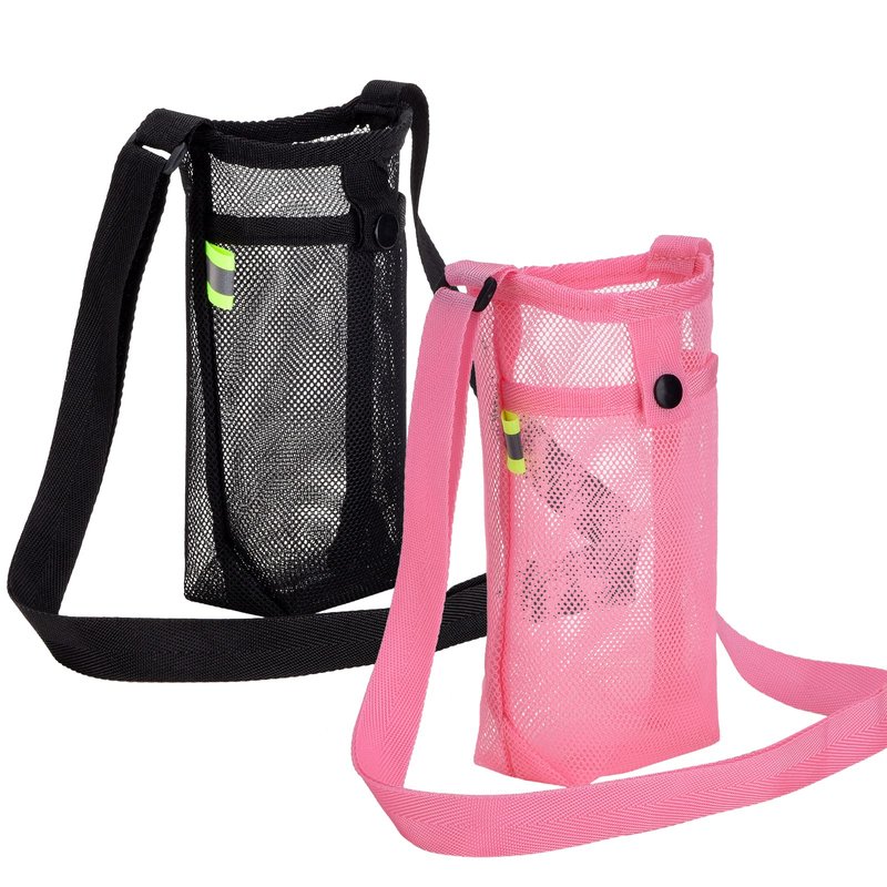 Tainehs Water Bottle Carrier with Adjustable Shoulder Strap - Beach Bag, Dog Sling, Sports Gym Hiking Camping Walking - Black/Pink