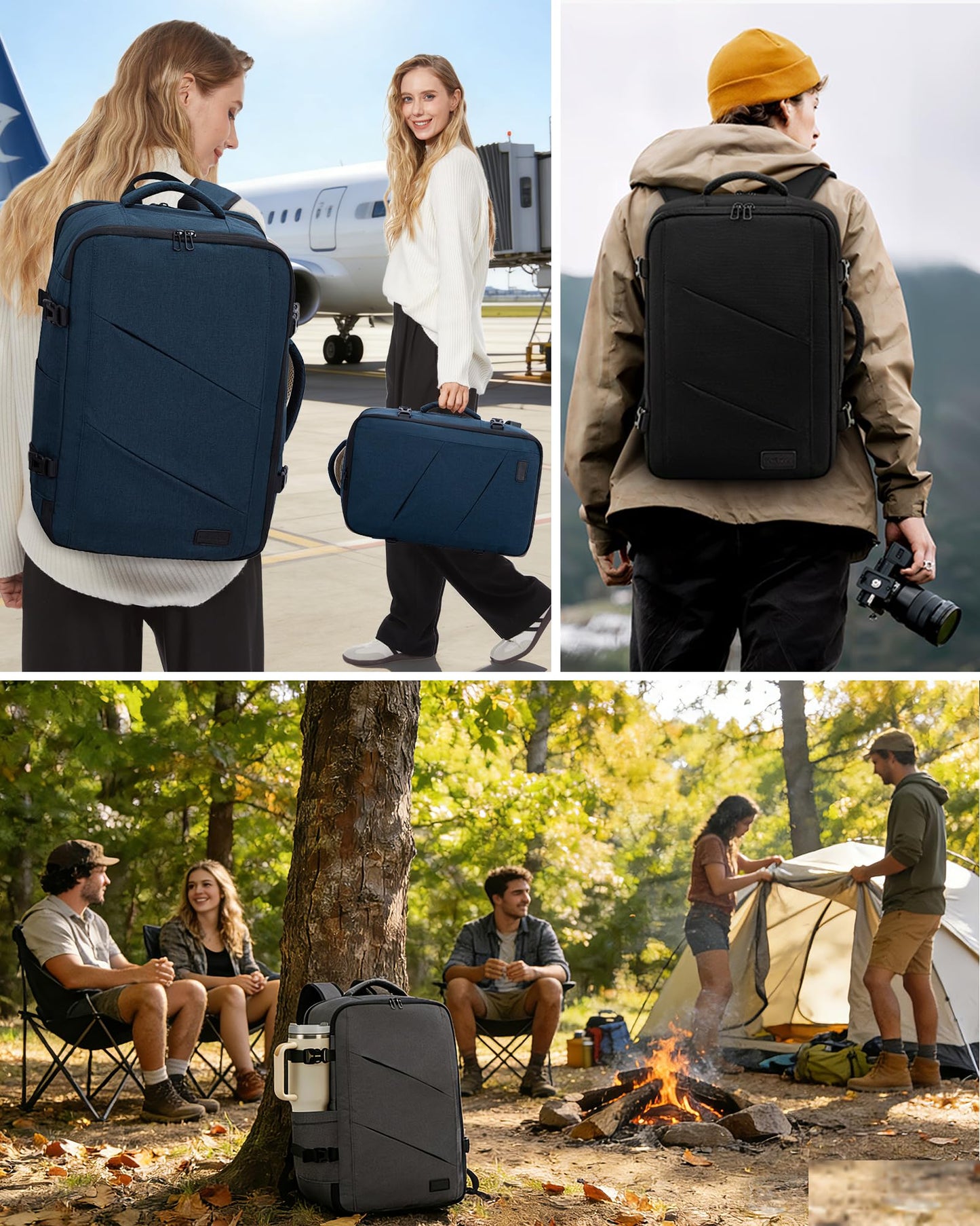 LOVEVOOK Travel Backpack, 40L Extra Large Carry on Backpack, Peersonal Item Bag Flight Approved, Anti-Theft Water Resistant 17 Inch Weekender Backpack for Men Women, with USB Port, Navy Blue