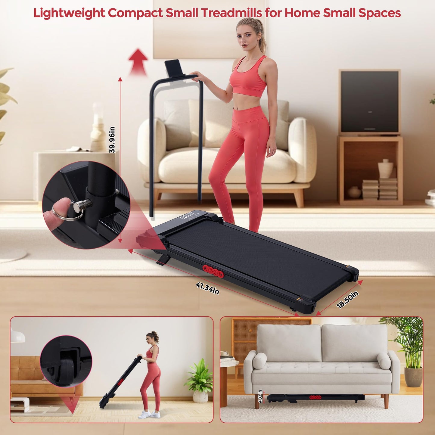 MCRG Walking Pad with Incline, Portable Treadmills with Handle Bar for Home